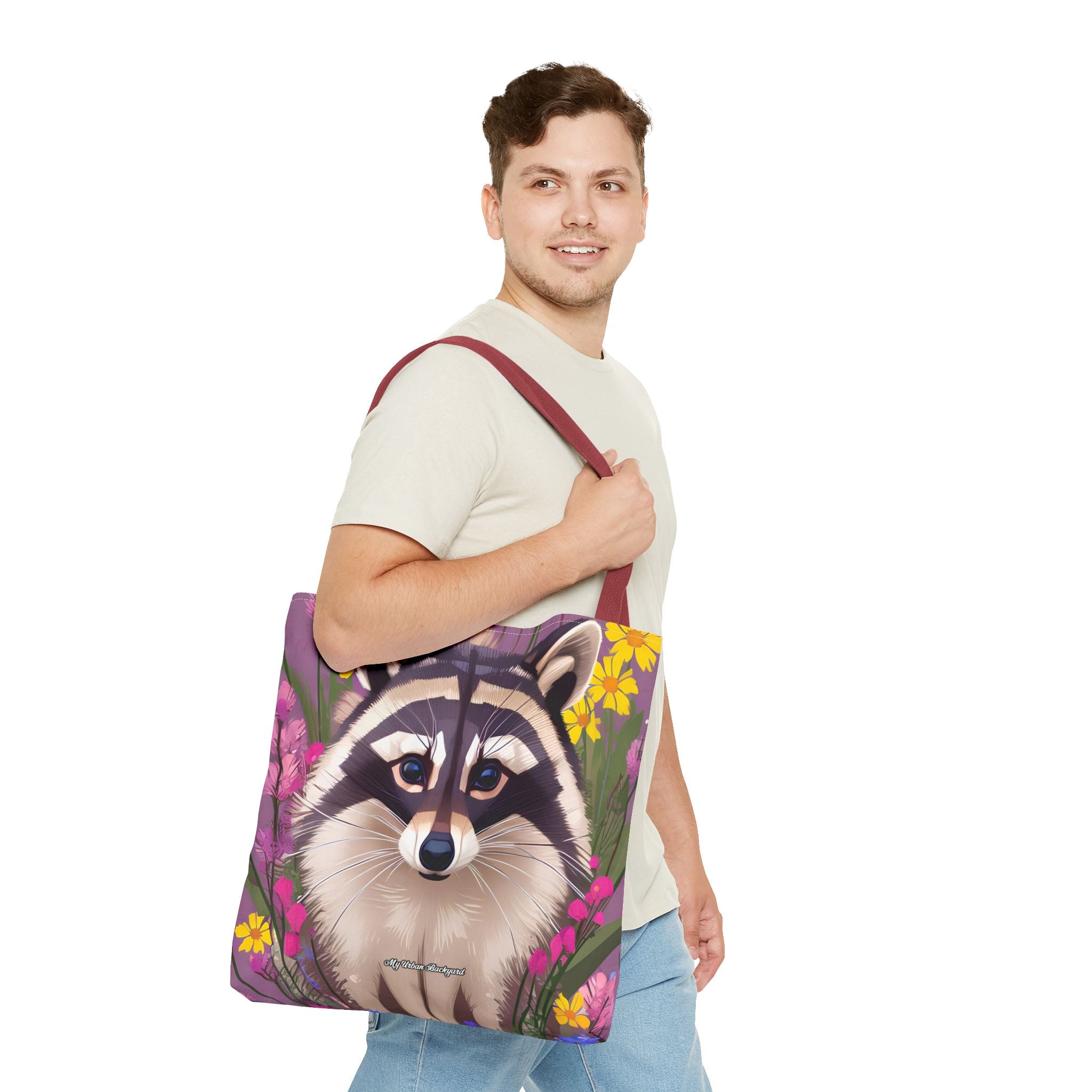 Raccoon and Flowers Tote Bag with Cotton Handles For Everyday Use, 3 Sizes
