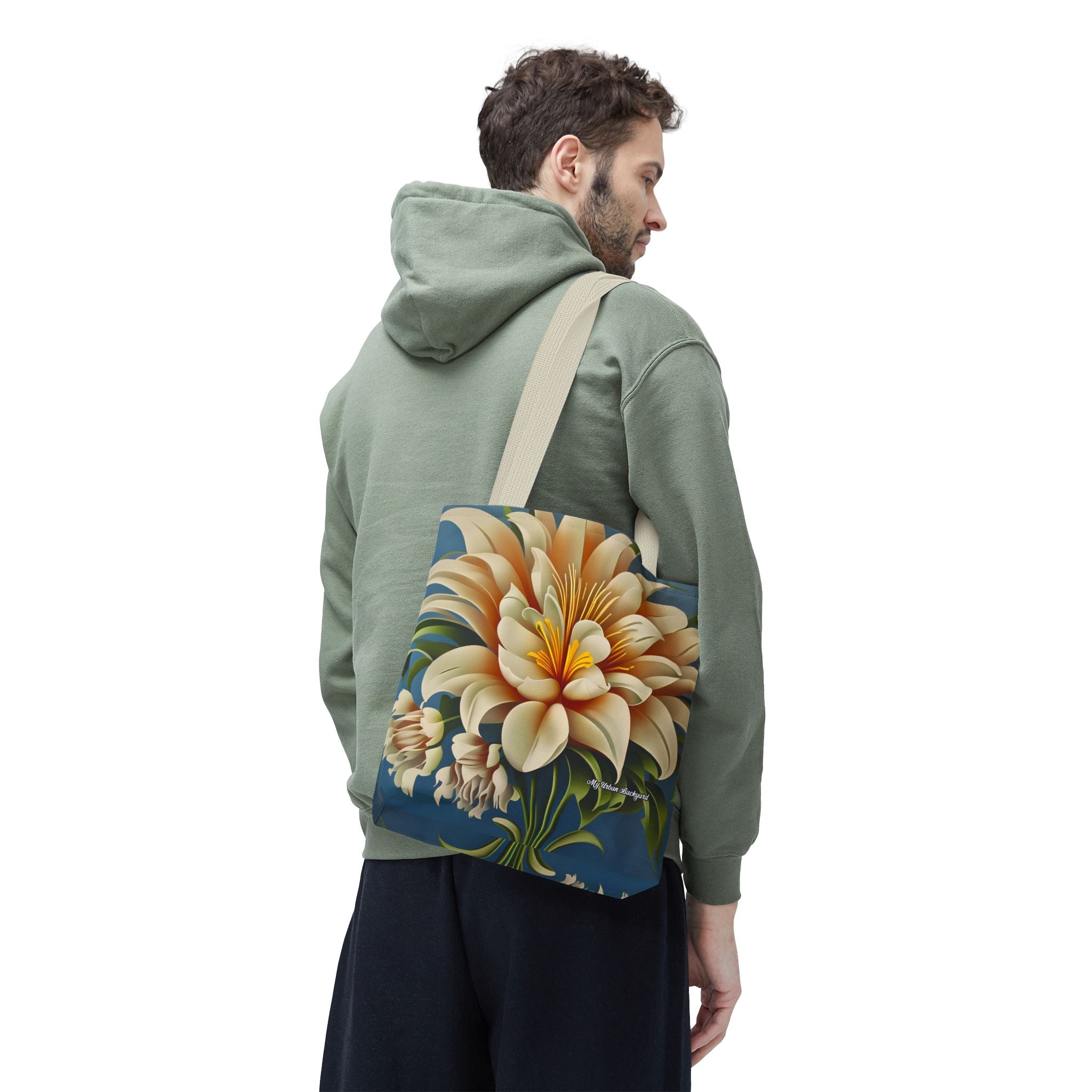 Large White Flower Tote Bag with Cotton Handles For Everyday Use, 3 Sizes