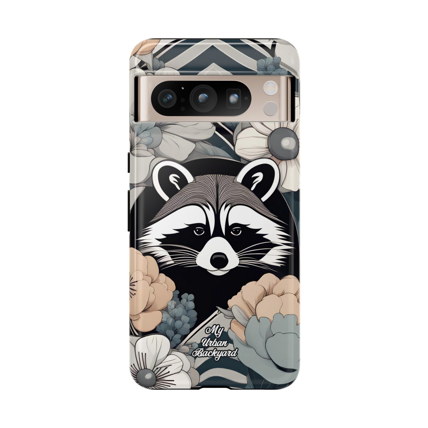 Art Deco Raccoon with Flowers, Cell Phone Case - Apple, Samsung, or Google Pixel