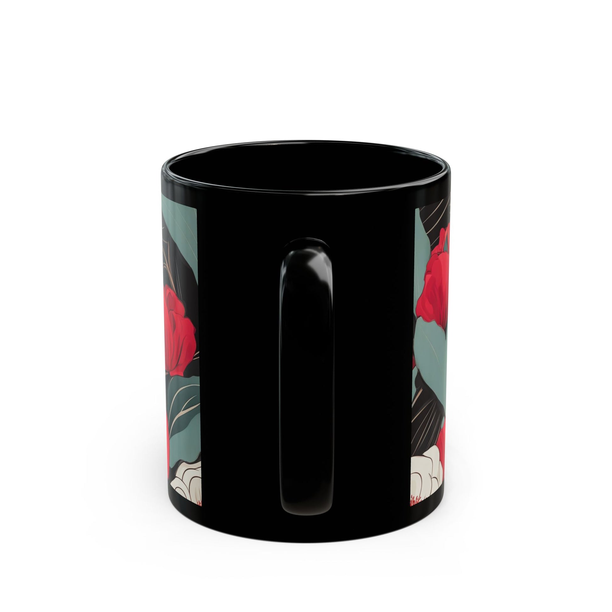 Floral Black Mug - Perfect for Coffee Lovers, Gift for Her, Home Decor, Botanical Design, Floral Coffee Cup