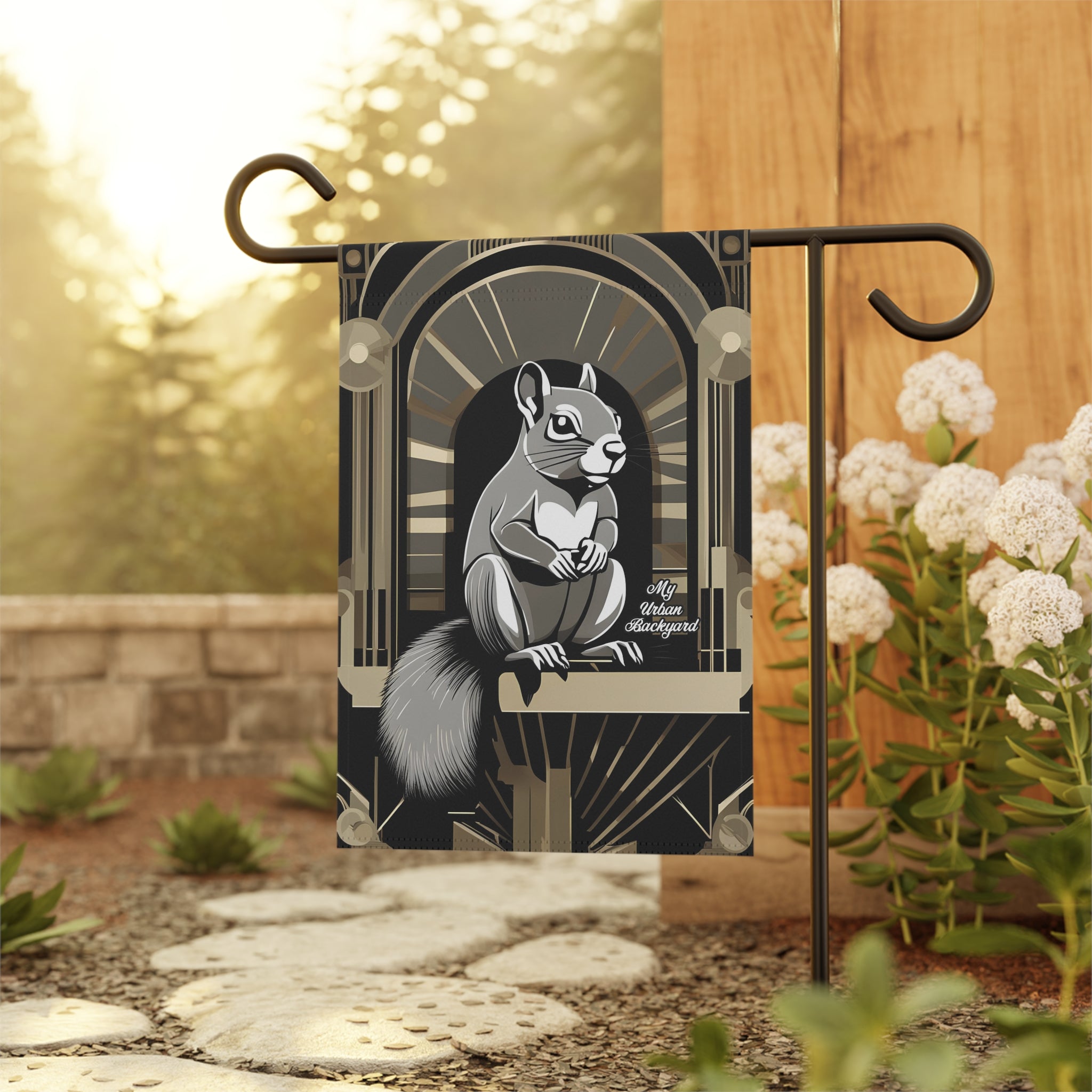 Art Deco Squirrel, Garden Flag for Yard, Patio, Porch, or Work, 12"x18" - Flag only