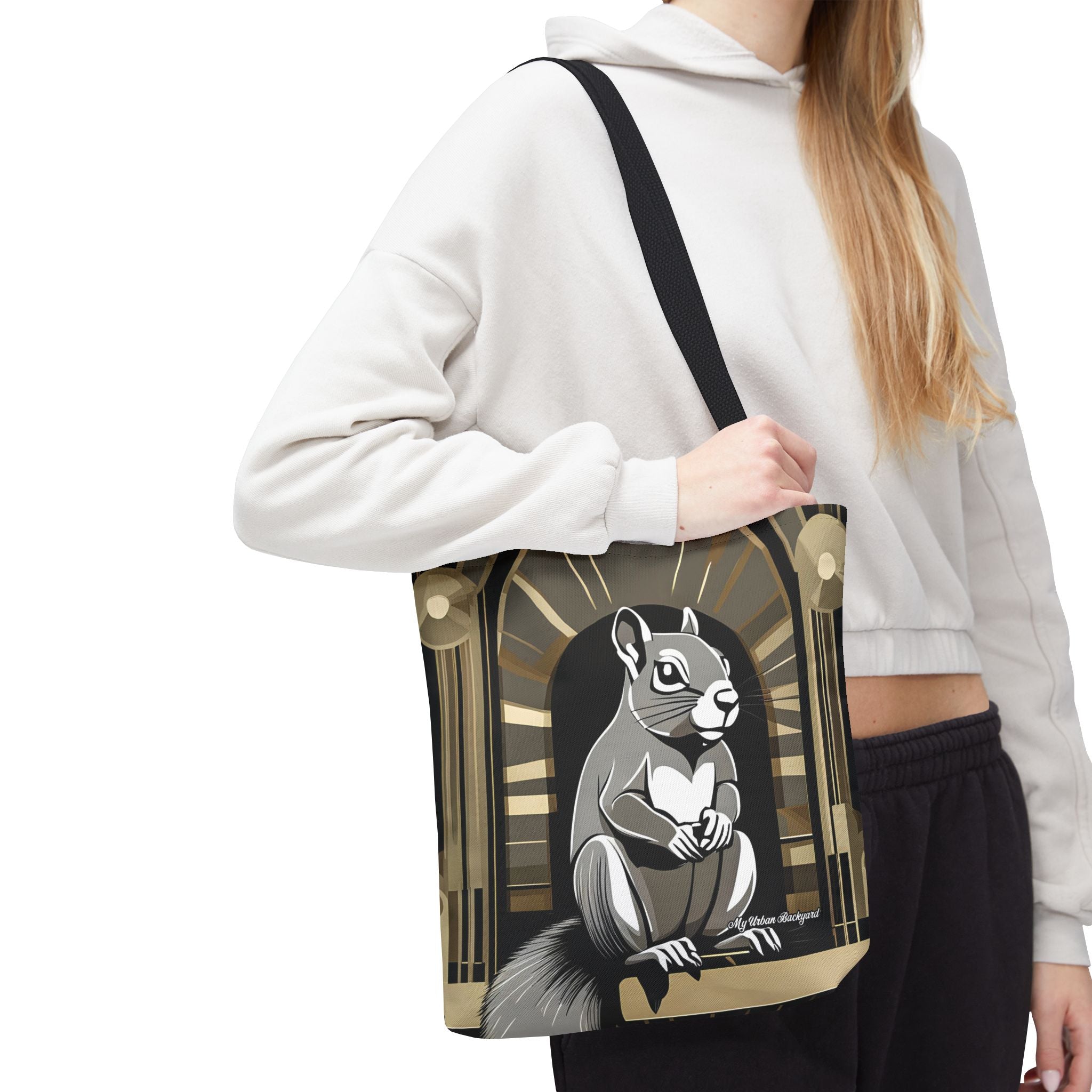 Art Deco Squirrel, Tote Bag with Cotton Handles For Everyday Use, 3 Sizes