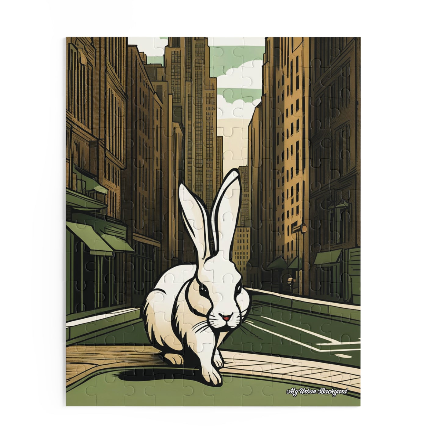 White Rabbit on a City Street, Jigsaw Puzzle, (120, 252, or 500-Piece)