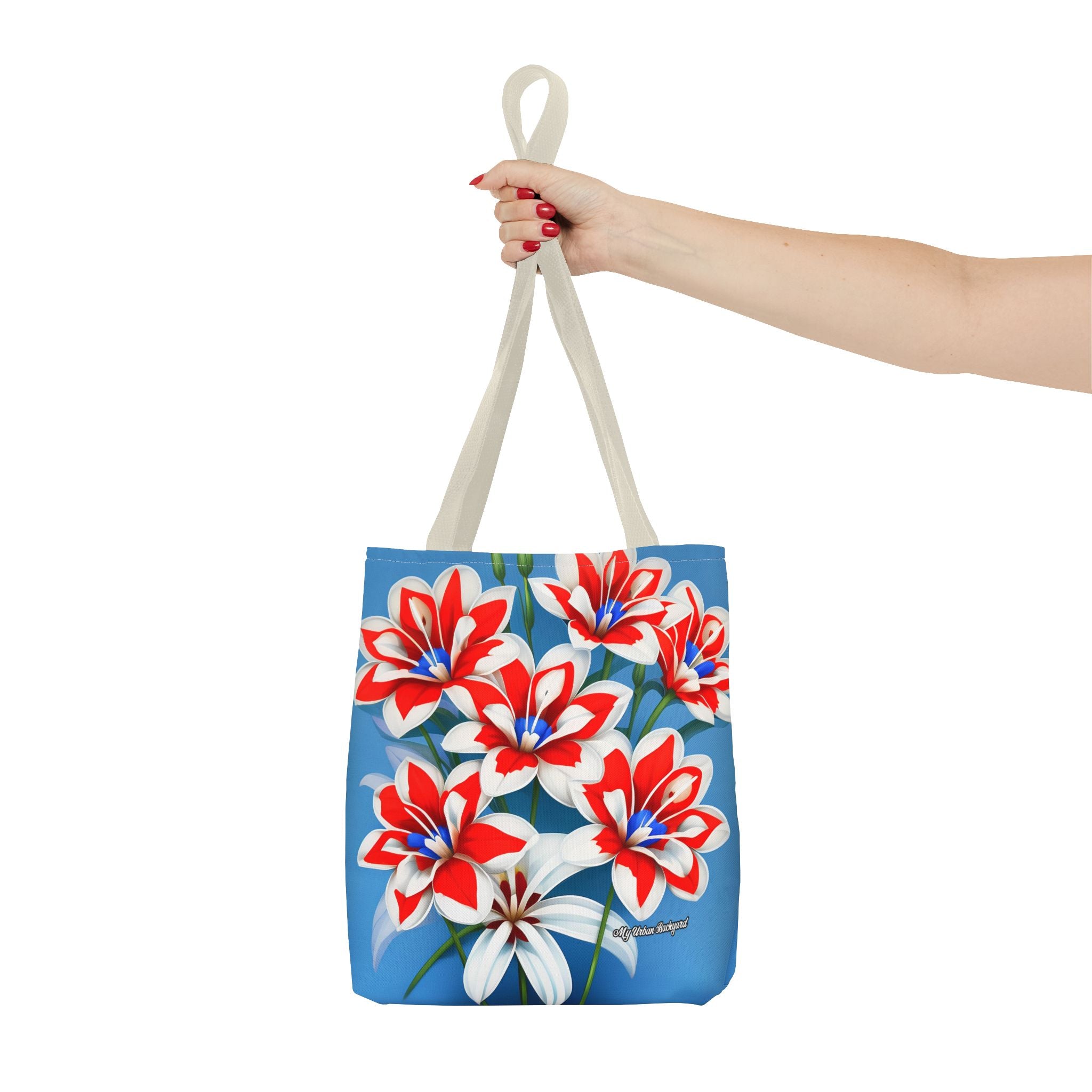 Bouquet of Red White and Blue Flowers Tote Bag with Cotton Handles For Everyday Use, 3 Sizes