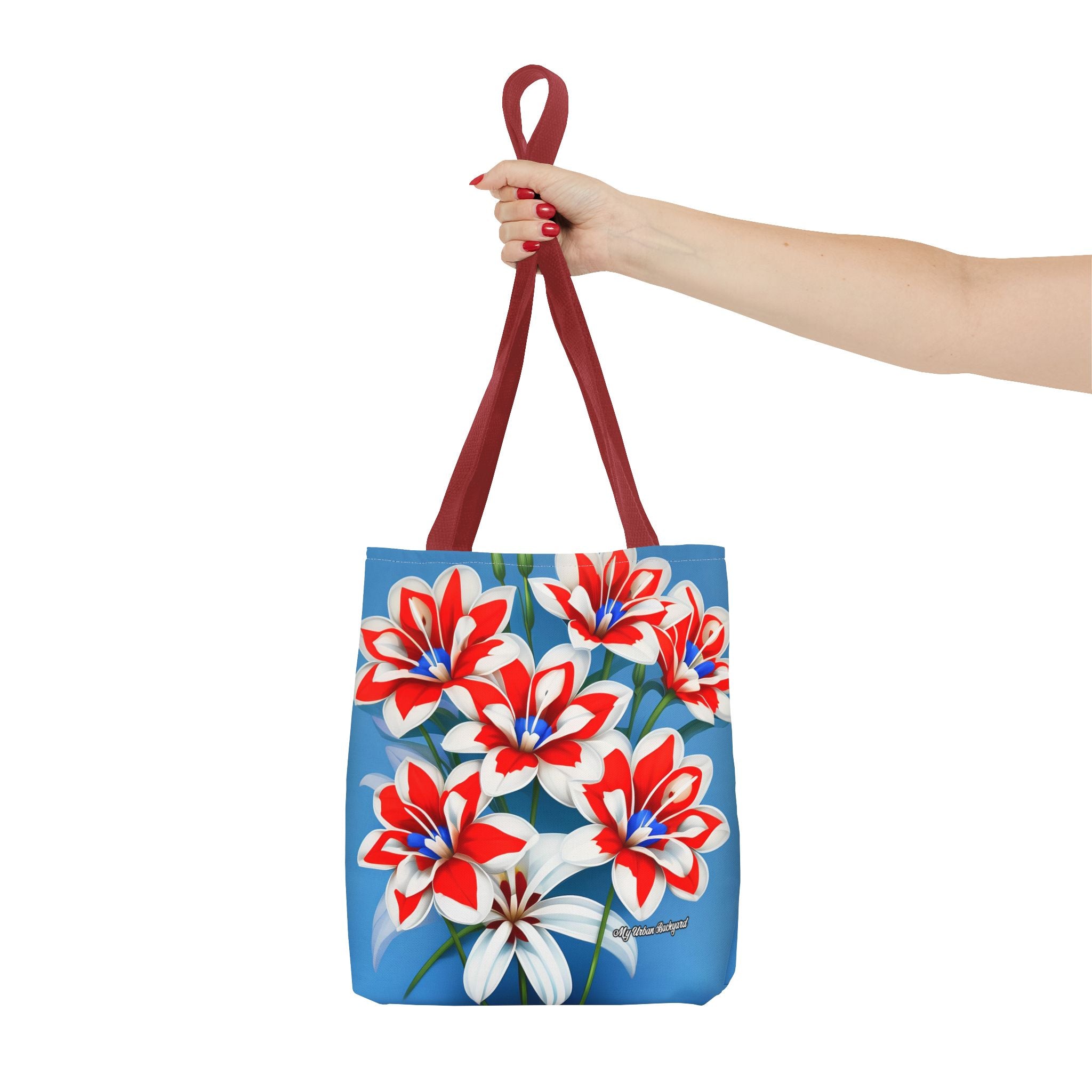 Bouquet of Red White and Blue Flowers Tote Bag with Cotton Handles For Everyday Use, 3 Sizes
