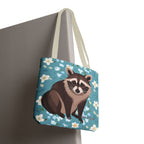 Young Raccoon w Flowers Tote Bag with Cotton Handles For Everyday Use, 3 Sizes