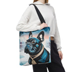 French Bulldog Winter Tote Bag — Snowy Pup All-Over Print Tote