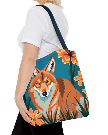 Coyote with Flowers Tote Bag with Cotton Handles For Everyday Use, 3 Sizes