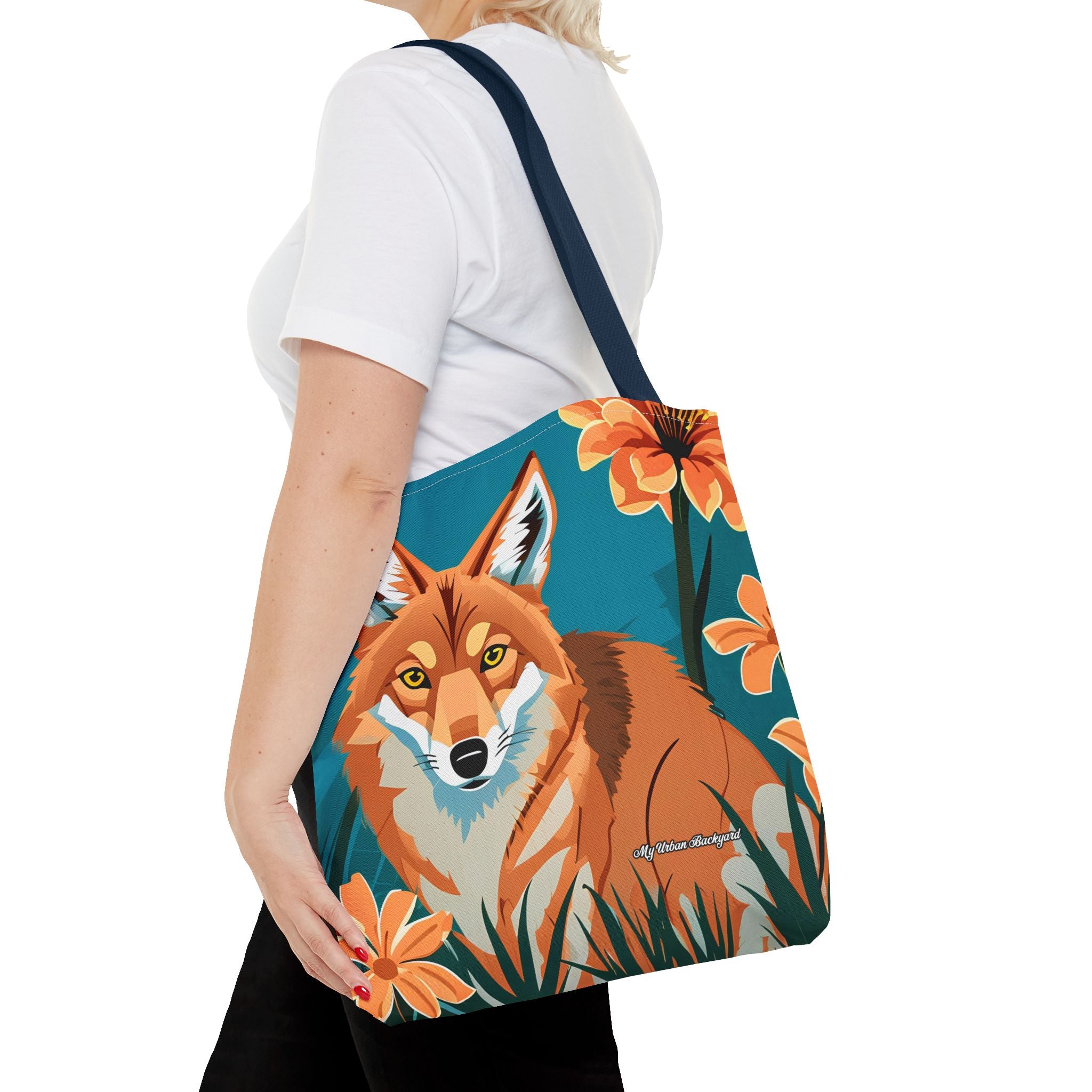 Coyote with Flowers Tote Bag with Cotton Handles For Everyday Use, 3 Sizes