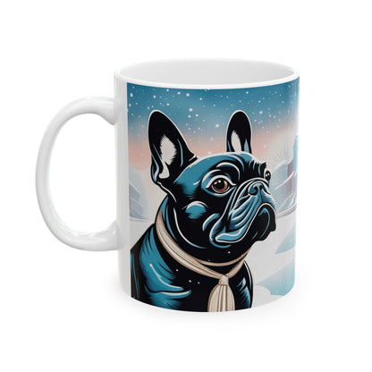 Snow Day French Bulldog Ceramic Mug — 11 oz
