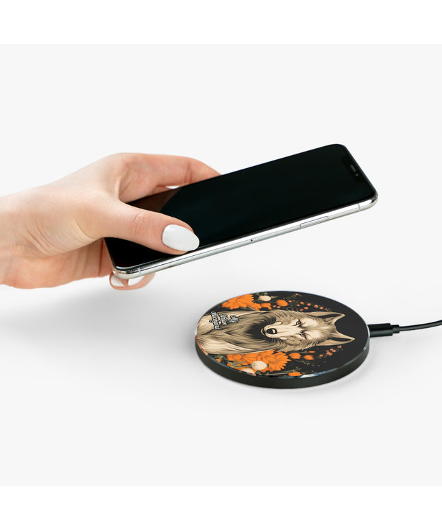 Wolf with Flowers, 10W Wireless Charger for iPhone, Android, Earbuds