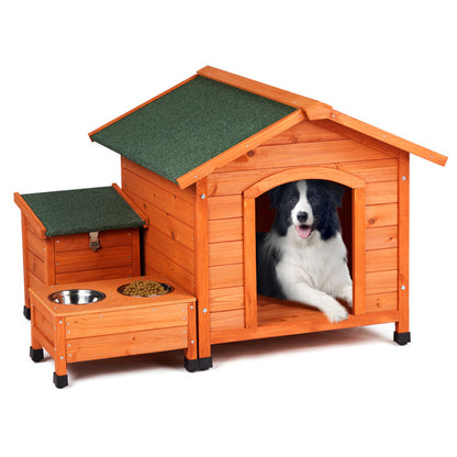 Fir Wood Dog And Cat House, Green Asphalt Roof, Outdoor Animal Shelter, Golden Red