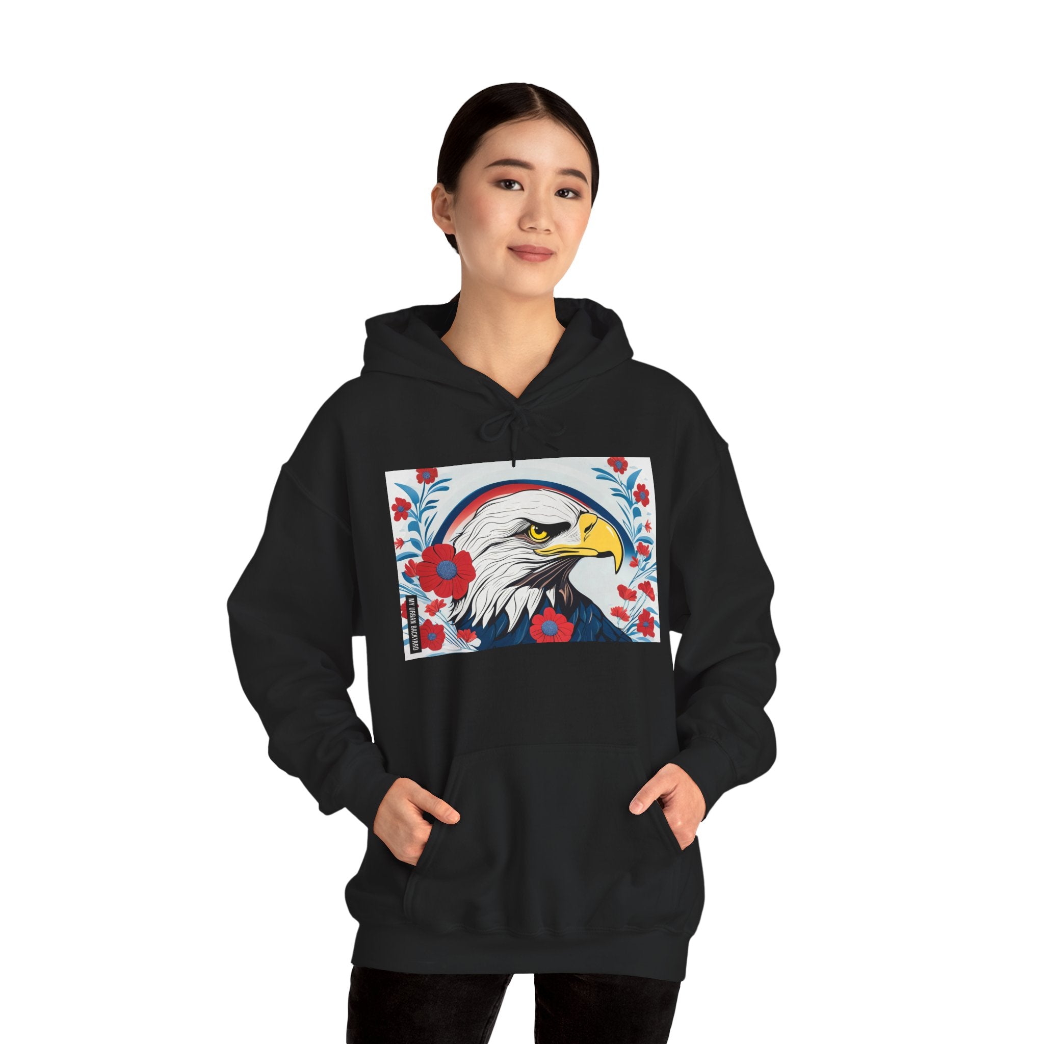 Bald Eagle w Flowers, Unisex Hoodie w Front Pocket