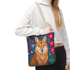 Coyote w Red Flowers Tote Bag with Cotton Handles For Everyday Use, 3 Sizes
