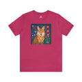 Coyote w Red Flowers, Soft 100% Jersey Cotton T-Shirt, Unisex, Short Sleeve, Retail Fit