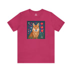 Coyote w Red Flowers, Soft 100% Jersey Cotton T-Shirt, Unisex, Short Sleeve, Retail Fit