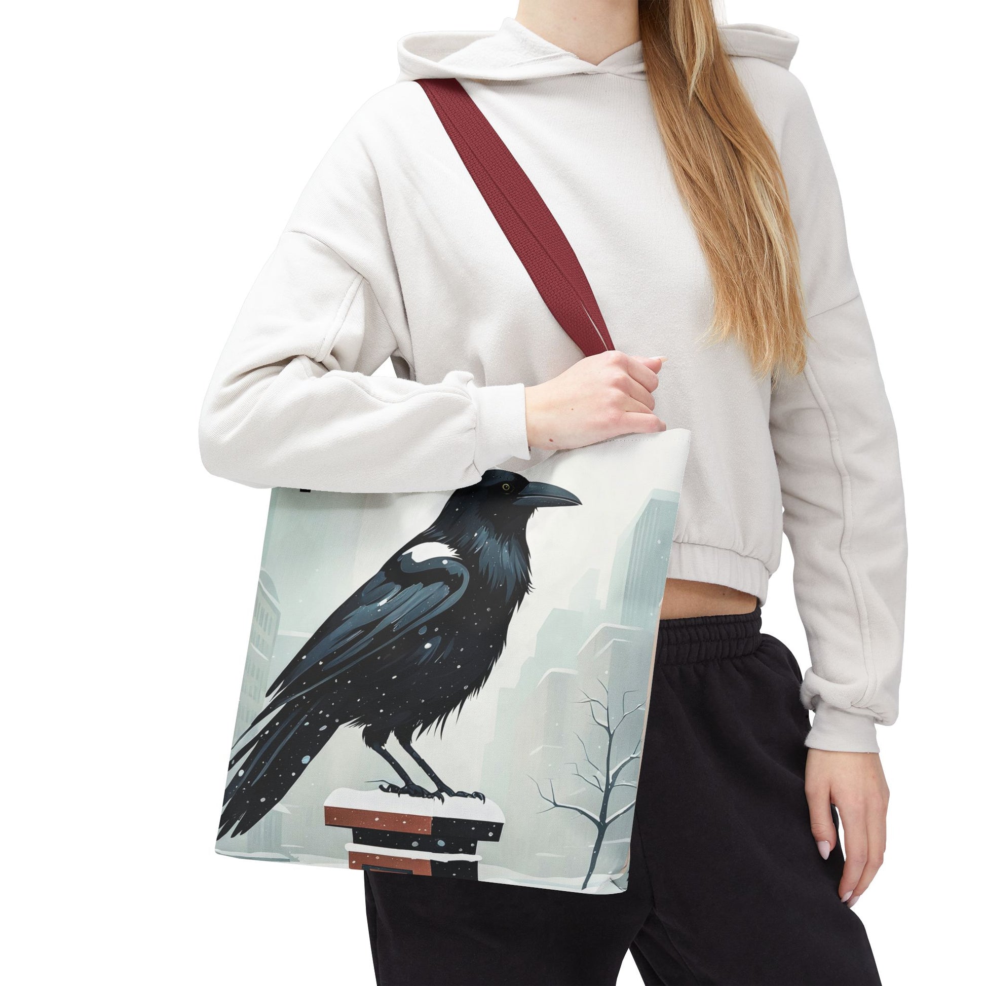 Winter Crow Tote Bag with Cotton Handles For Everyday Use, 3 Sizes