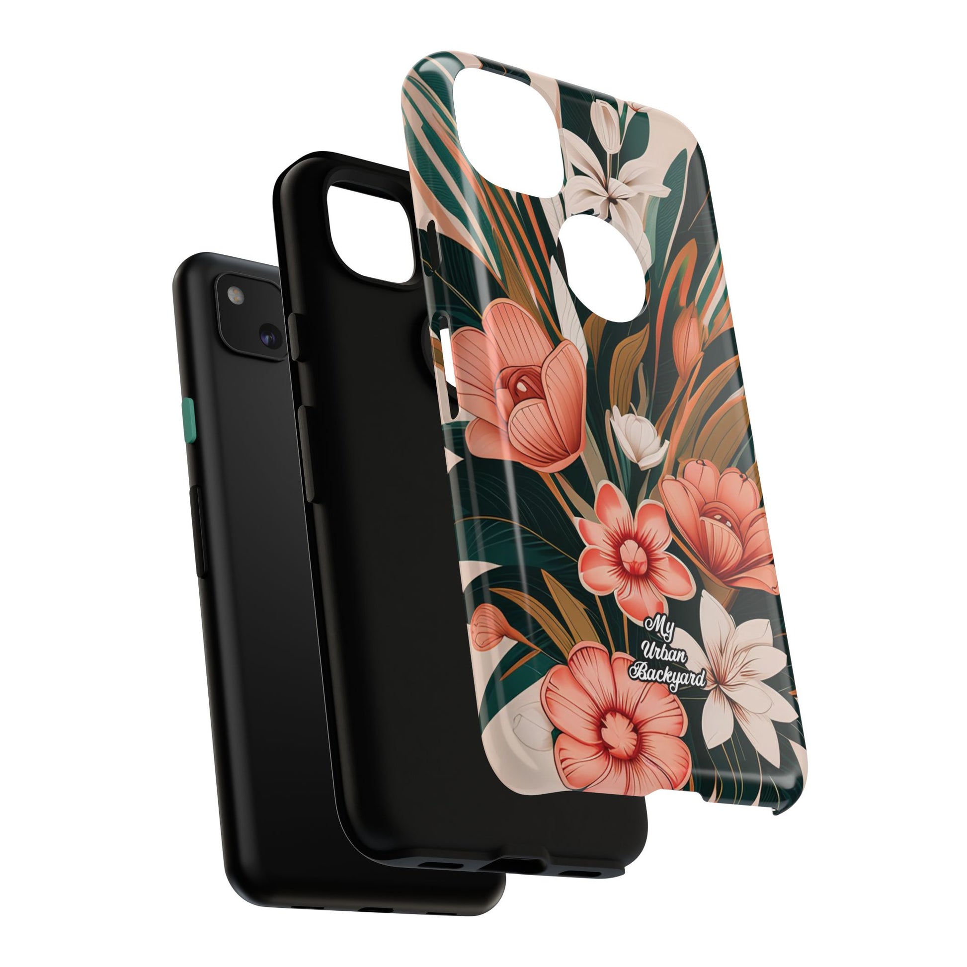 Peach Art Deco Flowers, Cell Phone Case - Apple, Samsung, Google Pixel