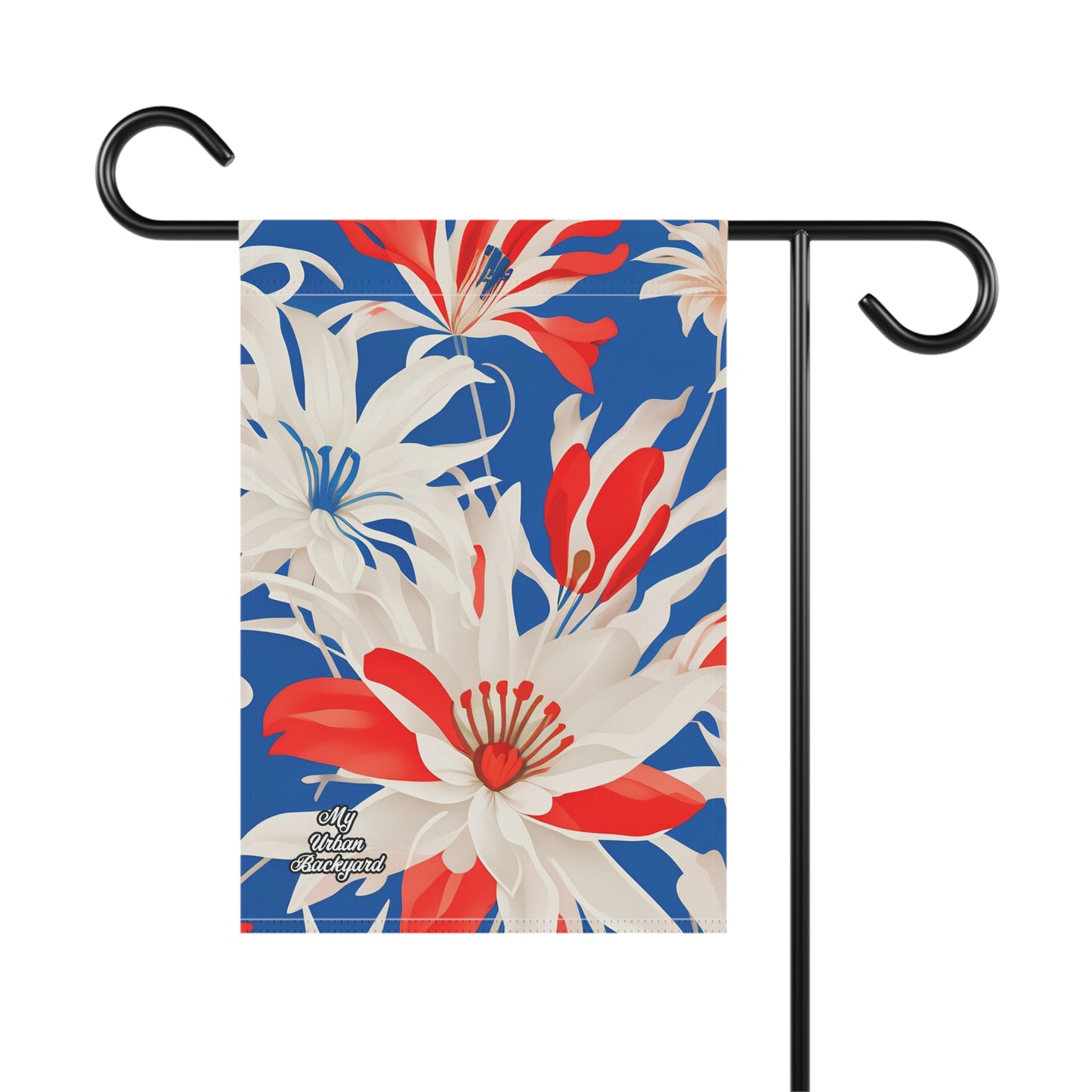 Outdoor Garden Flag for Yard, Patio or Work Decor, Double Sided, Vertical, Flag only - White Red and Blue Flowers