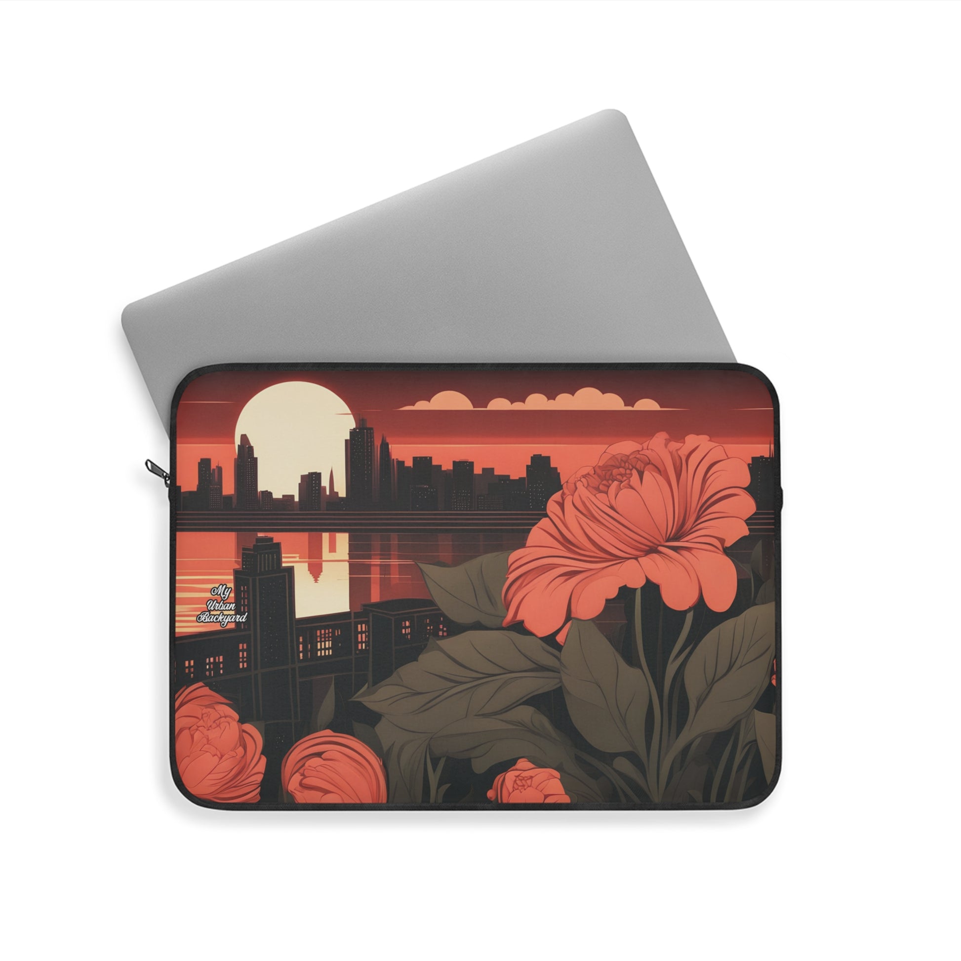 Urban Sunset with Red Flowers, Soft Laptop Sleeve, Perfect for Work or School, Gifts for Graduates, Tech Lover Accessories, 3 Sizes