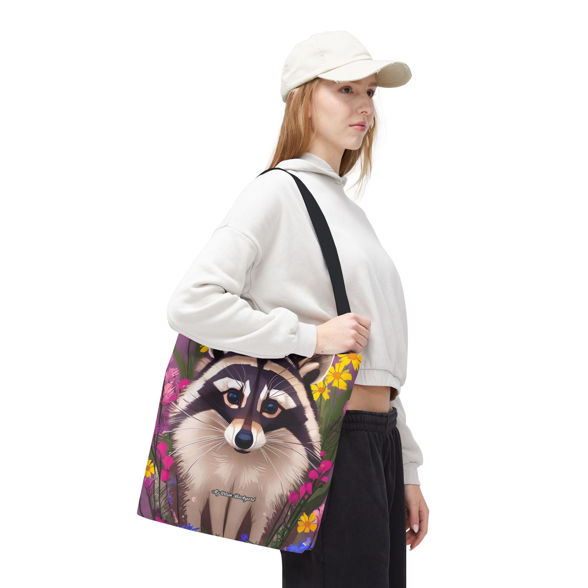 Raccoon and Flowers Tote Bag with Cotton Handles For Everyday Use, 3 Sizes