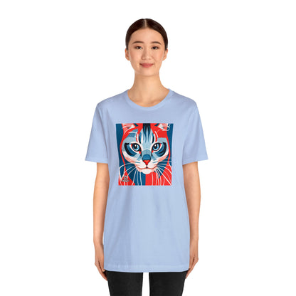 Red White and Blue Cat, Soft 100% Jersey Cotton T-Shirt, Unisex, Short Sleeve, Retail Fit