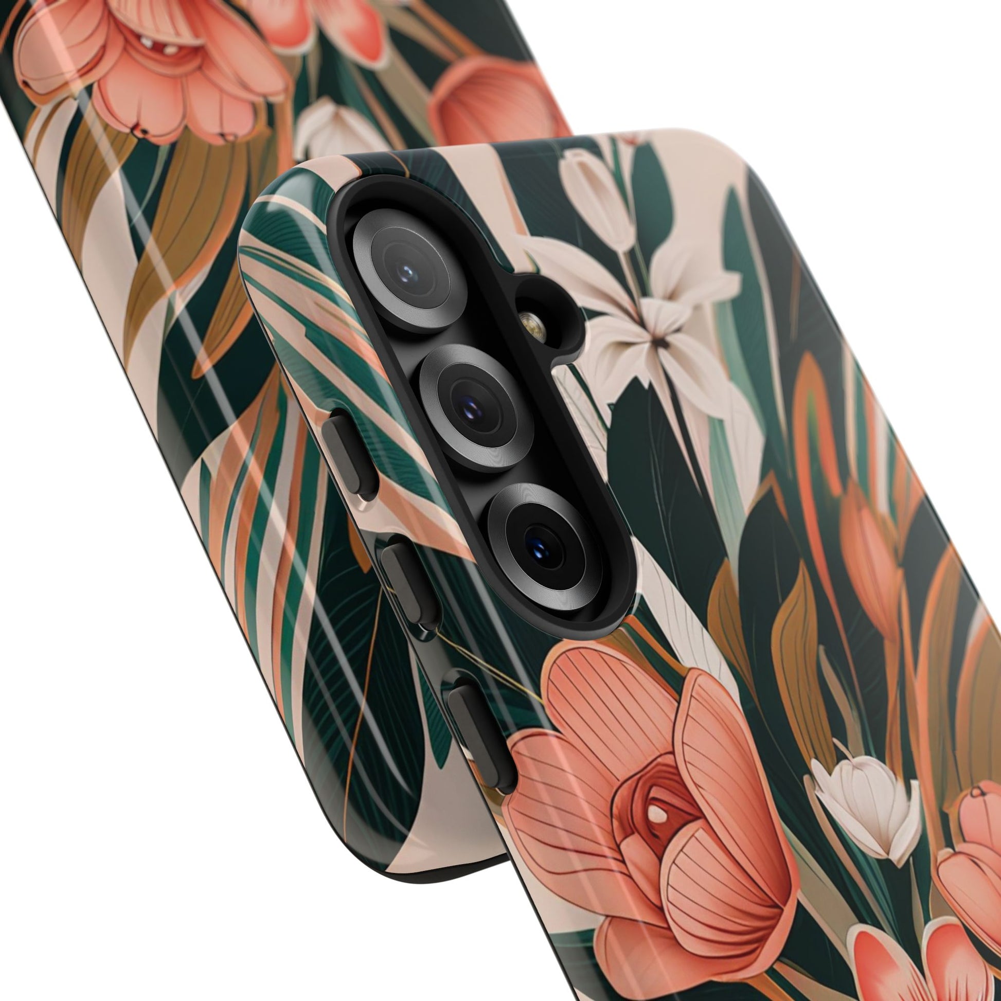 Peach Art Deco Flowers, Cell Phone Case - Apple, Samsung, Google Pixel