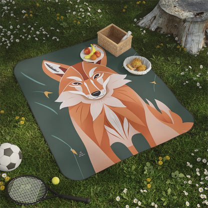 Outdoor Picnic Blanket with Soft Fleece Top and Water-Resistant Bottom - Art Deco Coyote