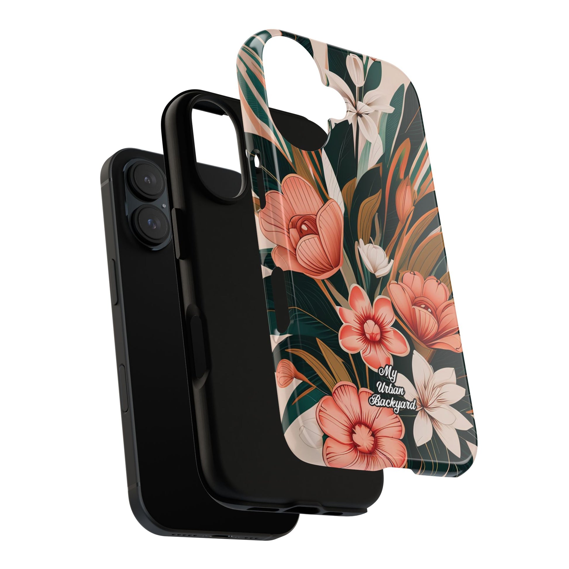 Peach Art Deco Flowers, Cell Phone Case - Apple, Samsung, Google Pixel