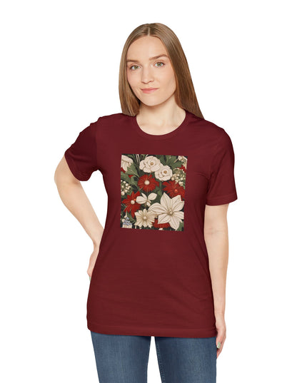 Red & White Flowers, Soft 100% Jersey Cotton T-Shirt, Unisex, Short Sleeve, Retail Fit