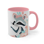 Two Raccoons with Pastel Flowers, Ceramic Coffee Mug