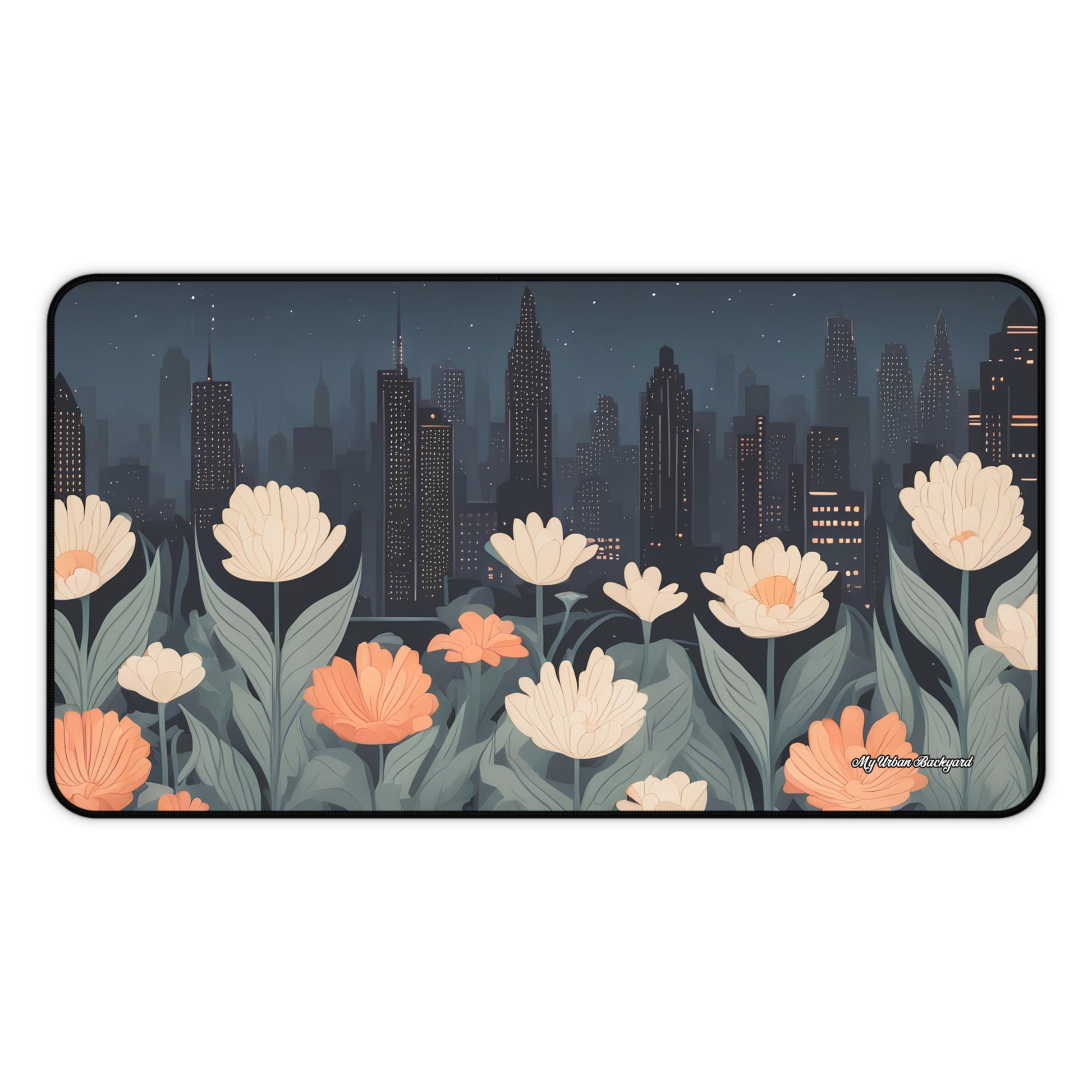 Urban Night Blossoms Desk Mat, Vibrant Desk Accessories, Home Office Decor, Computer Mouse Pad, Gift for Her