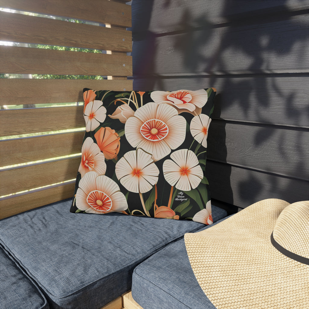 Art Deco Flowers, Terracotta accent color, Throw Pillow, Indoor/Outdoor Decor for Home or Office