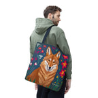 Coyote w Red Flowers Tote Bag with Cotton Handles For Everyday Use, 3 Sizes