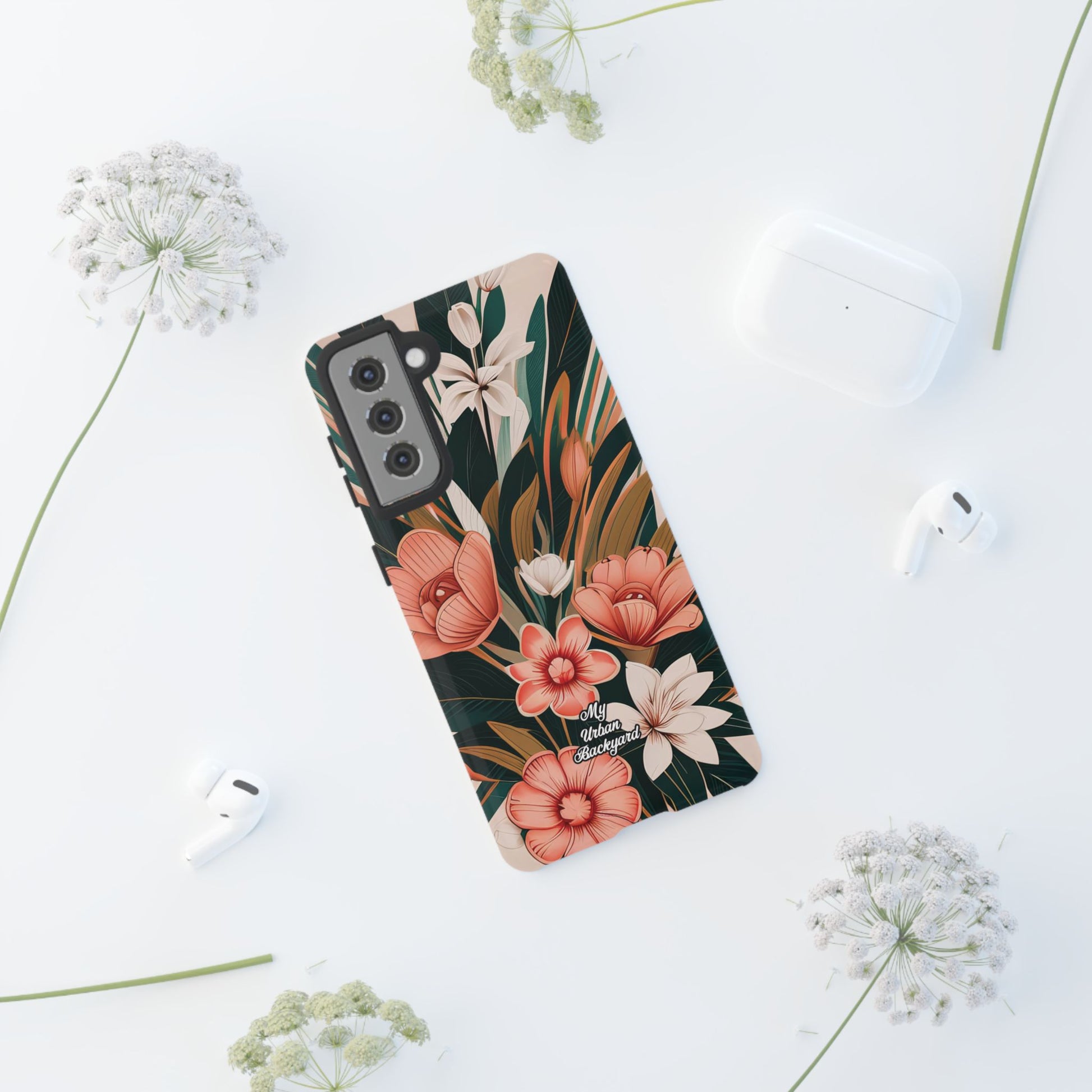 Peach Art Deco Flowers, Cell Phone Case - Apple, Samsung, Google Pixel