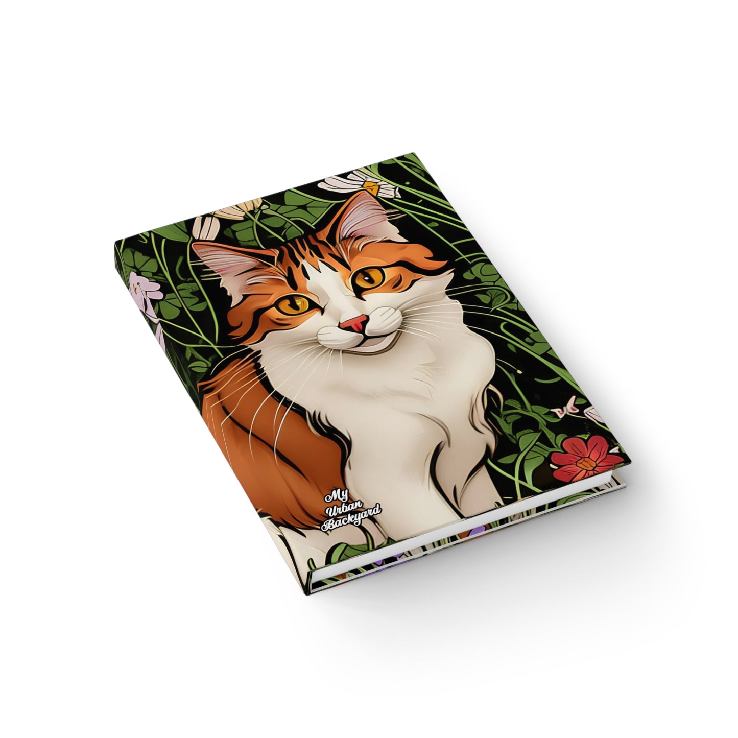 Orange and White Cat with Flowers, Hardcover Notebook Journal - Write in Style