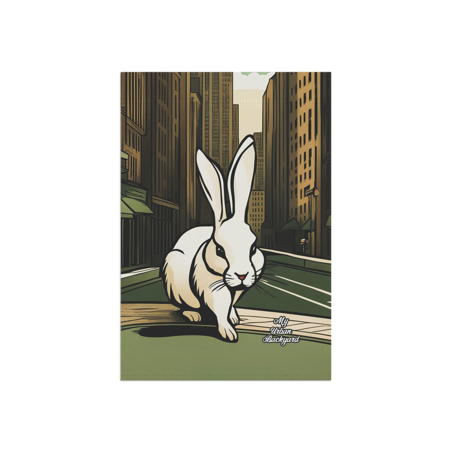 White Rabbit on a City Street, Garden Flag for Yard, Patio, Porch, or Work, 12"x18" - Flag only