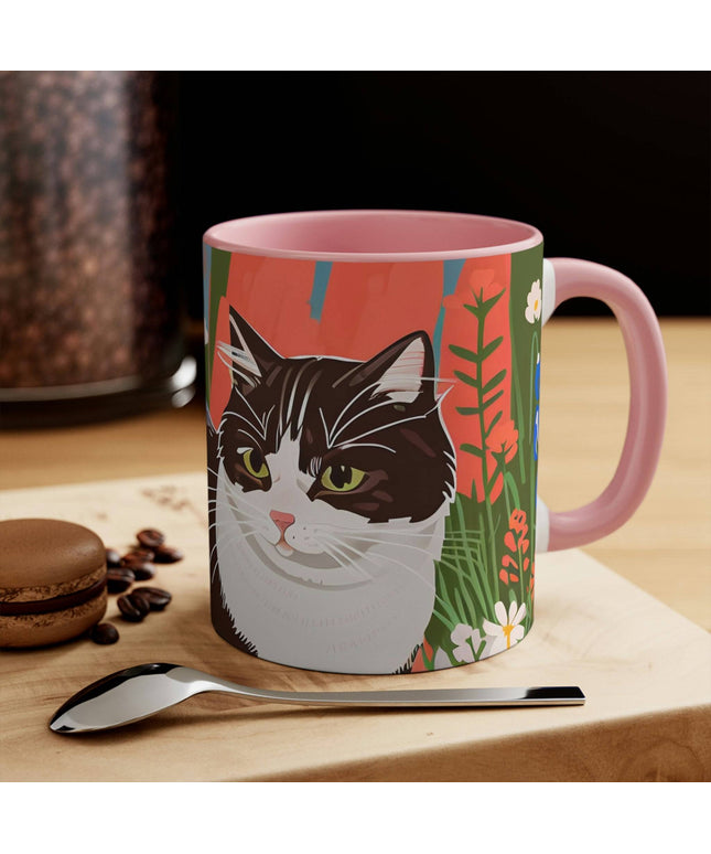 Ceramic Mug for Coffee, Tea, Hot Cocoa. Home/Office, Cat w Wildflowers