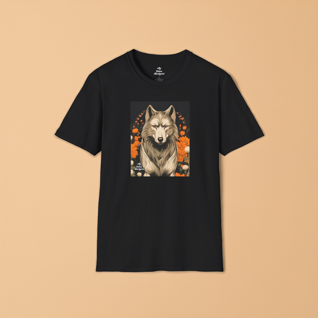 Wolf with Flowers, Soft 100% Cotton T-Shirt, Unisex, Short Sleeve, Classic Fit