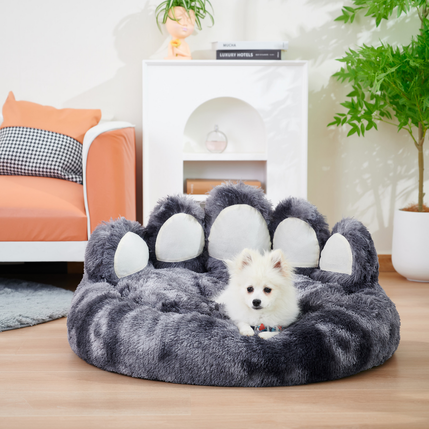 Cozy Plush Bear Paw Shape Pet Bed For Small And Medium Dogs And Cats