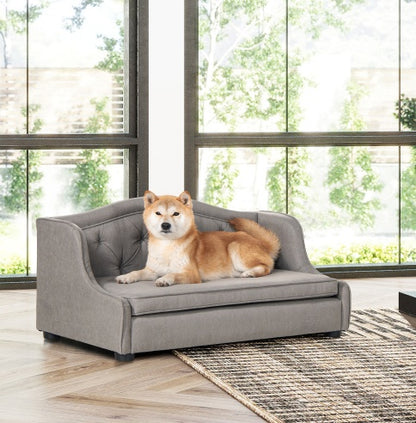 Robin 35" Tufted Wingback Pet Sofa Bed, Stain Resistant High Performance Polyester, Medium, Uptown Gray