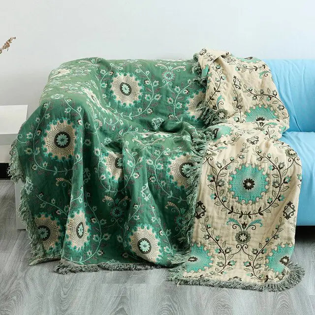 Cotton Sofa Throw Blanket. Jacquard Woven Design. 3 Sizes.