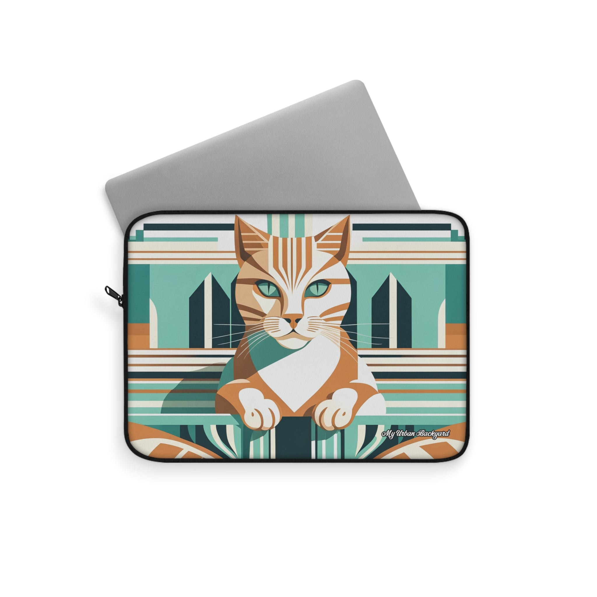 Art Deco Tabby Cat, Soft Laptop Sleeve, Unique Pet Lover Gift, Tech Accessory, Cat-Themed Case, Laptop Cover, Cute Cat Design, 3 Sizes