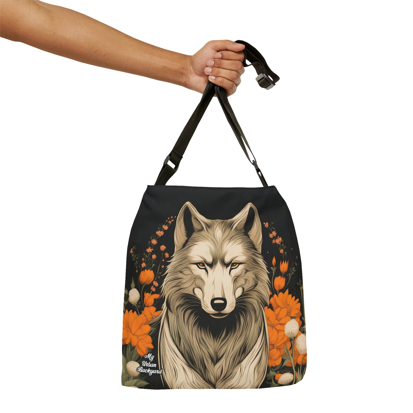 Wolf with Flowers, Tote Bag with Adjustable Strap - Trendy and Versatile