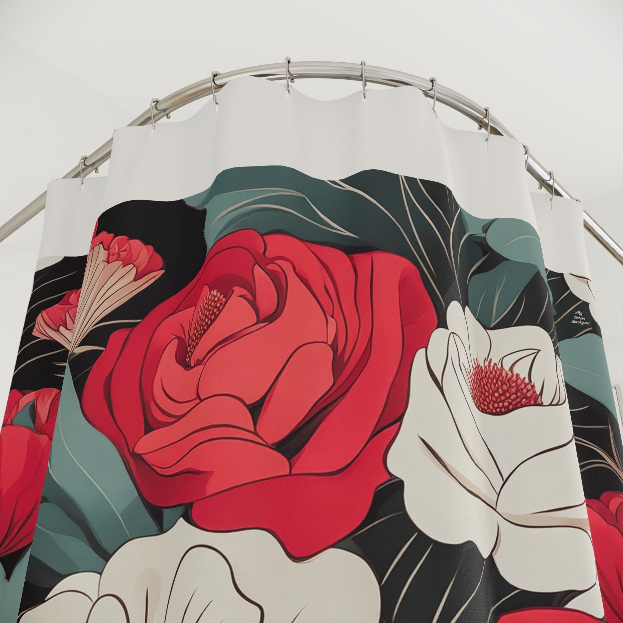 Cream Shower Curtain with Floral Shower Curtain, Gift for Her, Romantic Style - 71" x 74"