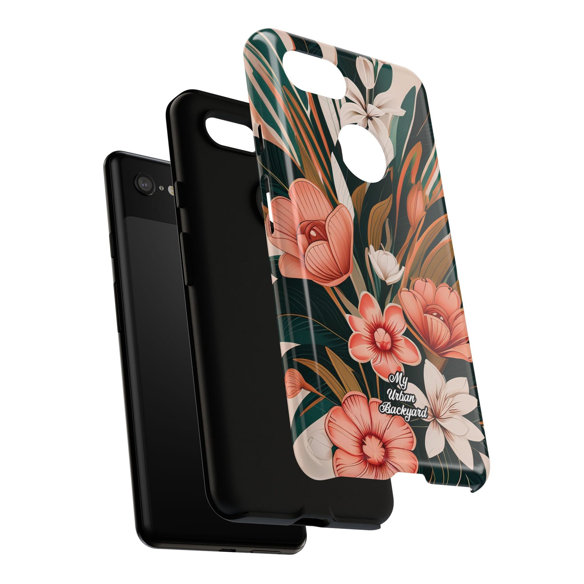 Peach Art Deco Flowers, Cell Phone Case - Apple, Samsung, Google Pixel