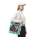 Young Raccoon w Flowers Tote Bag with Cotton Handles For Everyday Use, 3 Sizes