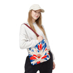 Red White & Blue Flowers Tote Bag with Cotton Handles For Everyday Use, 3 Sizes
