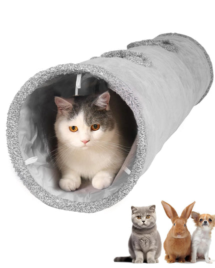 KOSMUSMO 51 Inches Extra Long Cat Tunnels for Indoor Cats, Collapsible Pet Play Tube with Cat Toys and Two Peek Holes, Cat Hideout Hideaway for Big Cats, Kittens, Bunny Rabbits, Ferrets, Puppy