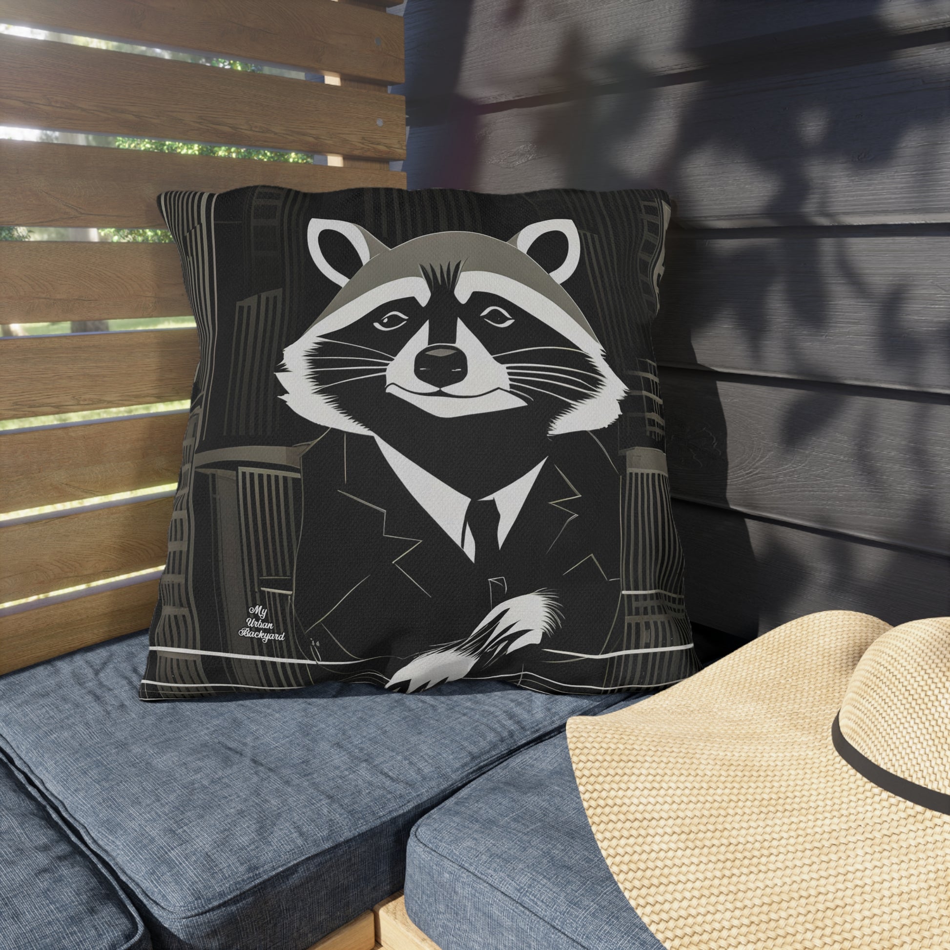 Oliver Nighteyes, Raccoon Throw Pillow, Indoor/Outdoor Decor for Home or Office